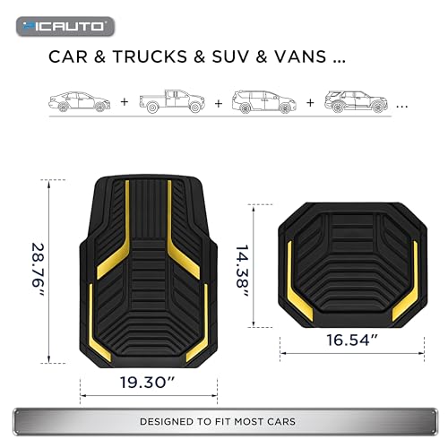 PIC AUTO Heavy Duty Rubber Floor Mats, Yellow Aluminum Film Car Mats Set, Front and Rear Car Mats with Anti-Slip Backing, All Weather Protection, Trim-to-Fit for Automotive SUV, Sedan, Van - color: Yellow