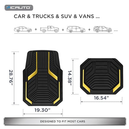 PIC AUTO Heavy Duty Rubber Floor Mats, Yellow Aluminum Film Car Mats Set, Front and Rear Car Mats with Anti-Slip Backing, All Weather Protection, Trim-to-Fit for Automotive SUV, Sedan, Van - color: Yellow