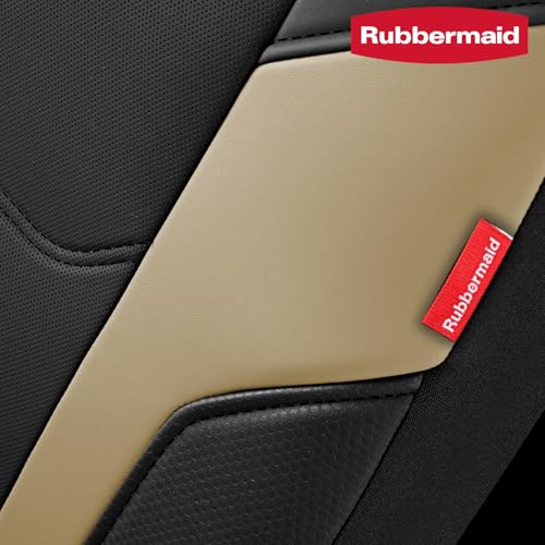Rubbermaid Leather Car Seat Cover – Universal Front Seat Cover, Airbag Compatible, Easy to Install, Water-Resistant and Durable Automotive Seat Cover for Cars, Trucks, SUVs, Vans – Beige - color: Beige