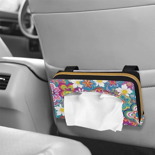 Cartoon Hippie Flower Car Visor Napkin Holder Mask Holder Car Sun Visor Napkin Holder Car Standard Tissue Holder - color: Cartoon Hippie Flower