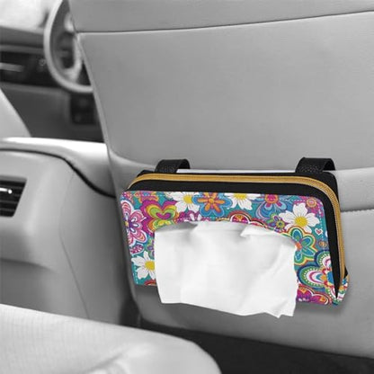 Cartoon Hippie Flower Car Visor Napkin Holder Mask Holder Car Sun Visor Napkin Holder Car Standard Tissue Holder - color: Cartoon Hippie Flower