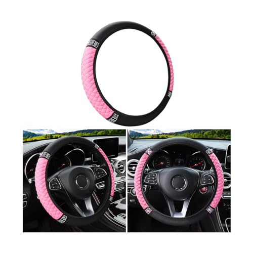 Bling Soft Leather Steering Wheel Cover, 15 Inch Colorful Rhinestones Auto Elastic Steering Wheel Protector, Sparkly Crystal Diamond for Women Girls, Car Accessories for Most Cars (Pink) - color: Pink