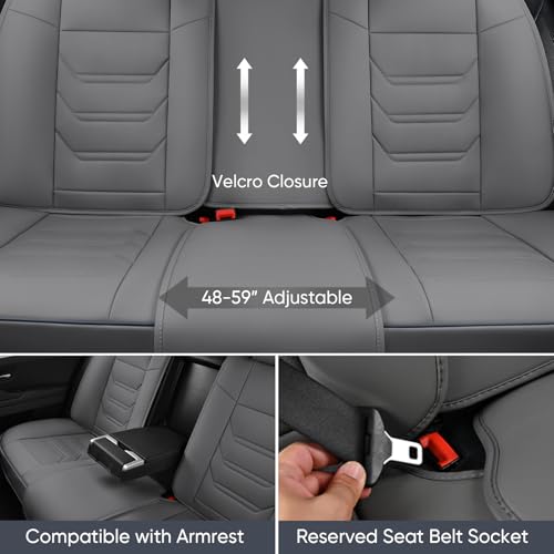 TIEHESYT Gray Car Seat Covers Full Set, Breathable Leather Automotive Front and Rear Seat Covers & Headrest for Reduce the Driving Fatigue, Compatible with Most Vehicles, Cars - color: Graceful Gray, size: Front Pair and Rear