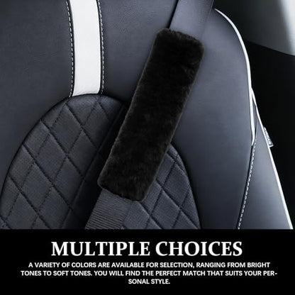2PCS Car Seat Belt Cover Pads, Fluffy Car Seatbelt Covers, Soft & Comfortable Plush Seat Belt Cushion Protects Shoulder, Auto Safety Belt Strap Cover to Protect Your Neck (Black) - color: Black
