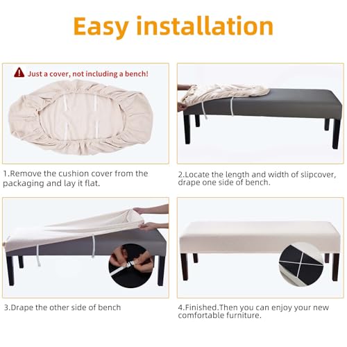 Fuloon Stretch Jacquard Dining Bench Cover - Anti-Dust Removable Bench Slipcover Washable Seat Cushion Protector for Bedroom, Kitchen, Hotel, Banquet (Pale Beige) - color: Pale Beige