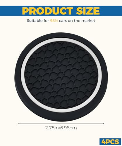 4PCS Car Coasters, Car Accessories Interior, 2.75 Inch Non-Slip PVC Round Coasters for Cup Holders, Black - color: Black&white