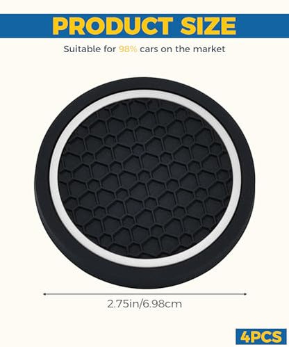 4PCS Car Coasters, Car Accessories Interior, 2.75 Inch Non-Slip PVC Round Coasters for Cup Holders, Black - color: Black&white