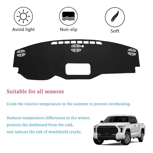 Dashboard Cover Suitable for Toyota Tundra 2022 2023 2024 2025 Car Dashboard Cover Sun Visor Mat Non-Slip Polyester Dashboard Accessories (Black)