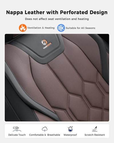 Huidasource Seat Covers Full Set, Universal Fit for Most Cars SUVs Trucks, Full Coverage Leather Seat Cover, Airbag, Cupholder Compatible, Seat Function Retain, Easy Install with Velcro, Black&Coffee - color: FS: Black&Coffee, size: Full Set