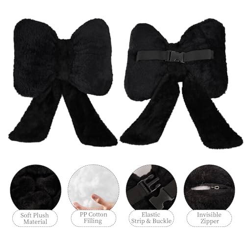 2 Pack Bow Car Headrest Pillows Plush Car Neck Pillows for Travel Driving Office Chair Head Support Cushions, Also Cute Car Decor Accessories (Black)