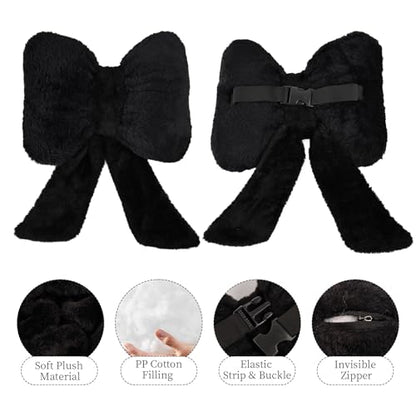 2 Pack Bow Car Headrest Pillows Plush Car Neck Pillows for Travel Driving Office Chair Head Support Cushions, Also Cute Car Decor Accessories (Black)
