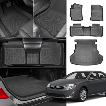 Floor Mats for Toyota Camry 2012 2013 2014 2015 2016 2017, Custom Fit Camry LE SE XLE XSE Hybrid LE SE XLE, 1st & 2nd & Cargo Liner, TPE Anti-Slip Waterproof 2012 Camry Floor Mats Car Accessories - style: 10)2012-2017|Camry|Floor&Cargo Mats