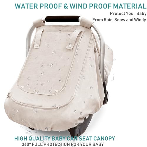 Waterproof Baby Car Seat Cover，YVMVDV Patented Cold Weather Carseat Cover for Babies,Infant Car Seat Cover Canopy for Boy Girls, Keeps Babies Warm and Cozy (Beige) - color: Thick-Beige