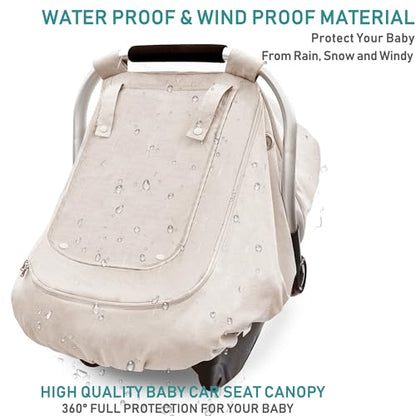 Waterproof Baby Car Seat Cover，YVMVDV Patented Cold Weather Carseat Cover for Babies,Infant Car Seat Cover Canopy for Boy Girls, Keeps Babies Warm and Cozy (Beige) - color: Thick-Beige