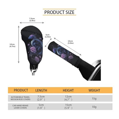 Dragon Rose Pattern 2 Pcs Car Handbrake Cover Set with Gear Shift Cover, Washable Auto Handbrake Grip Cover Stretchy Car Accessories Universal Fit for SUV Sedan Van - color: Dragon Rose