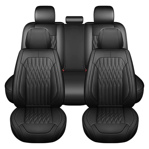 Huidasource Black Car Seat Covers, Waterproof Faux Leather Universal Fit Most Cars Sedans SUVs Trucks Airbag Compatible, Cup Holder Access, Car Seat Compatible, Easy Install, Wipes Clean - color: B-Black, size: 5pcs Full Set