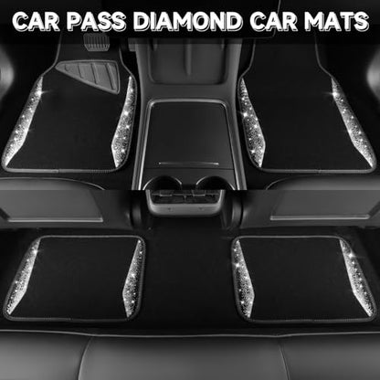 CAR PASS Bling Diamond Car Floor Mat Shining Rhinestones Carpet, Sparkly Glitter Crystal Anti-Slip PVC Heel Pad Automotive Universal Fit for SUV Sedan Car Van, 4pcs for Girl Cute Women, Black Silver - color: Silver Diamond