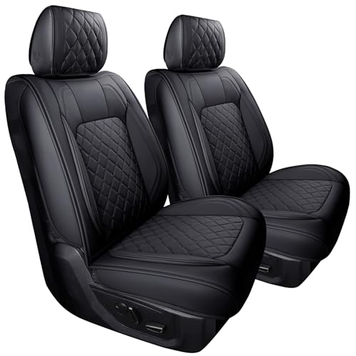 Aierxuan Dodge Ram Front Seat Covers Custom Fit 2009-2026 1500/2500/3500 Truck Pickup Crew Quad Regular Cab Heavy Duty Waterproof Leather Airbag Compatible Cushions(2 PCS Front/Black) - color: 2 PCS Front/Black