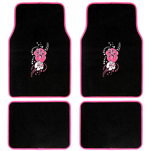 BDK 4-Piece Design Carpet Floor Mat Set - (Hawaiian Flower Pink) (Licensed Products, Secure Backing) - color: Hawaiian Flower Pink