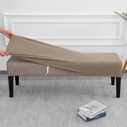 SPRINGRICO Stretch Dining Bench Cover, Removable Bench Slipcover Washable Bench Seat Protector Rectangle Bench Cover for Dining Room, Living Room, Bedroom, Kitchen (S1-Khaki) - color: S1-khaki
