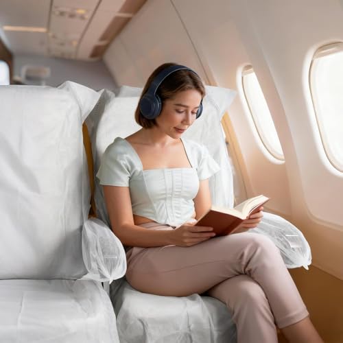 4 Pack Disposable Airplane Seat Covers, 60 x 24 Inches Non-Woven Fabric Seat Protector with Armrest Cover for Travel, Train, Bus, Rental Car, Office & Movie Theatre
