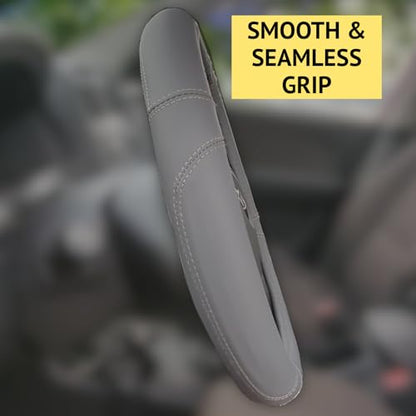 Steering Wheel Cover, Gray, Real Genuine Leather, 15 inch, for Men and Women, Universal, Stretch On, Heat Resistant, Stays Cool, Non-Slip, HANWOLF - color: Dark Gray, size: Medium (14.5 to 15.375 inch diameter)