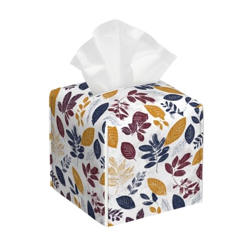 Colorful Leaves Tissue Box Cover Square, Waterproof Leather Tissue Box Holder Portable Dispenser Modern Home Decoration for Bathroom Car Nightstand Vanity - color: Colorful Leaves