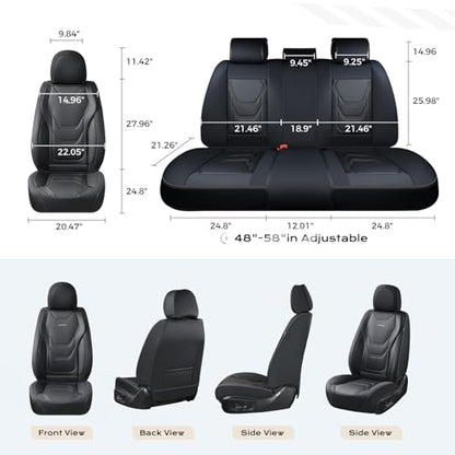 Coverado Car Seat Covers Front Seats, 2 Piece Car Seat Protector Waterproof Leather Seat Cushion Universal Fit for Truck Automotive Vehicles Black