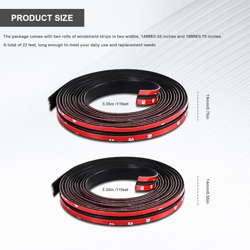 2 Pieces Windshield Rubber Seal Windshield Trim Stripping, Car Weather Stripping, Waterproof Rubber Edge Trim, 22 Ft T Shape Sealing Strip Universal for Car Front Rear Windshield