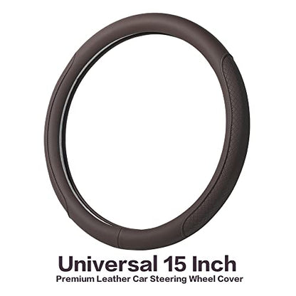 Microfiber Leather Steering Wheel Cover with Classic Embossing, Anti-Slip Breathable Auto Car Wheel Protector, 15 Inch, Coffee - color: Coffee