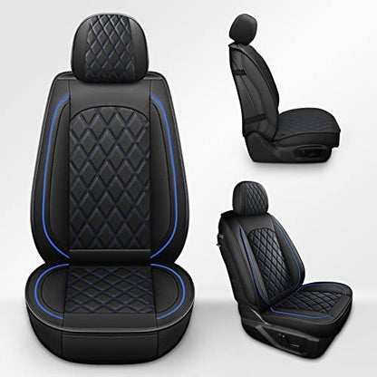 MIROZO Front Ram Seat Covers, 2PCS Waterproof Truck Seat Covers Leather Car Seat Protector Compatible with 2009-2026 RAM 1500/2500/3500 Crew Quad Cab Pickup Cushions (2 PCS Front,Black and Blue) - color: Black And Blue, size: 2PCS Front