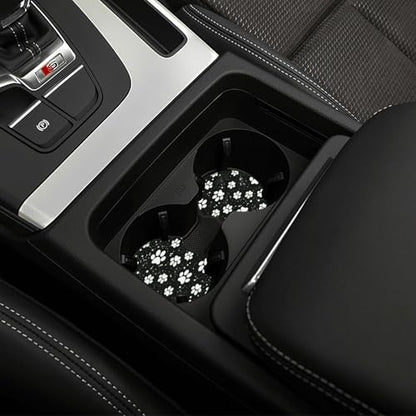 Paw Print Steering Wheel Cover - Black White Dog Paw Steering Wheel Protector Neoprene 15Inch Car Accessories 2 Pcs Car Coasters for Women Men - color: Black White Dog Paw
