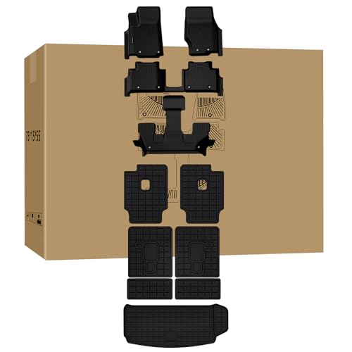 Floor Mats & Cargo Liner for 2021-2025 Jeep Grand Cherokee L (6-Passenger Without Center Console) - All Weather TPE Custom Fit, 1-3 Rows & Second-Row backrest Protectors - size: 2021-25|CherokeeL6|full Set