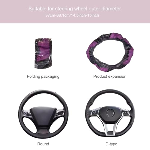 Ultra Fine Carbon Fiber Leather Steering Wheel Cover, Anti Slip and Sun Protective Protect the Steering Wheel, Easy to Install,Universal of 14.5"-15" (Purple) - color: Purple