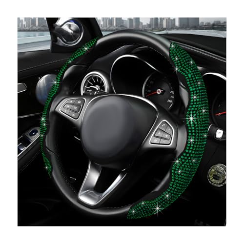 2PCS Steering Wheel Cover, Sparkling Rhinestone Segmented Steering Wheel Protector Fit 14-15.6 Inch, Non-Slip Wheel Wrap Cover Bling Car Interior Accessories for Women Girls (Green) - color: Green