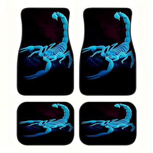 Universal Fit Car Floor Mats Set of 4Pcs, Blue Scorpion Pattern All-Weather Front Rear Car Carpet Mats, Non-Slip Car Floor Mat Car Accessories for Automotive Trucks SUV Sedans Vans - color: Blue Scorpion