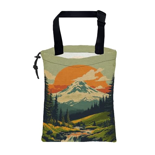 Car Garbage Bag Retro Orange Sun Mountain Hanging Canvas Car Trash Bag Drawstring Car Back Seat Organizer for Car Back Front Seat Console with Adjustable Buckle - color: Retro Orange Sun Mountain