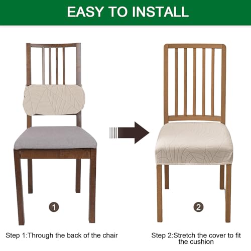 CRFATOP Waterproof Dining Room Chairs Seat Covers Set of 4 with Stretch Bench Slipcover Jacquard Kitchen Chair Slipcover Washable Seat Cushion Slipcover for Hotel Banquet Wedding Party, Beige - color: 03 Jacquard Beige