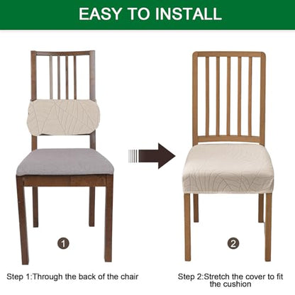 CRFATOP Waterproof Dining Room Chairs Seat Covers Set of 4 with Stretch Bench Slipcover Jacquard Kitchen Chair Slipcover Washable Seat Cushion Slipcover for Hotel Banquet Wedding Party, Beige - color: 03 Jacquard Beige