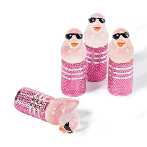 Rislobx 4Pcs Tire Valve Stem Cap Cover for Car SUV Truck, Valve Cover with Funny Duck Sunglasses, Decorative Tire Valve Caps Wheel Accessories (Pink Sunglasses Duck) - color: Pink