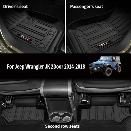 All Weather Floor Mats & Cargo Liner & Backrest Mats for 2007-2018 Jeep Wrangler JK 2 Door Accessories (for 2007-2018 Jeep Wrangler JK 2 Door Full Set) - color: for 2007-2018 Jeep Wrangler JK 2 Door Full Set