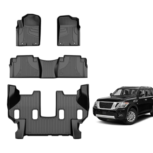 Floor mats Compatible with 2019-2024 Armada/Infiniti QX80 (7 Seats) : Custom Fit All Weather TPE Heavy Duty Car Floor Liners 2019 2020 2021 2022 2023 2024 Armada Accessories - style: 11)19-24 Armada Floor Mats