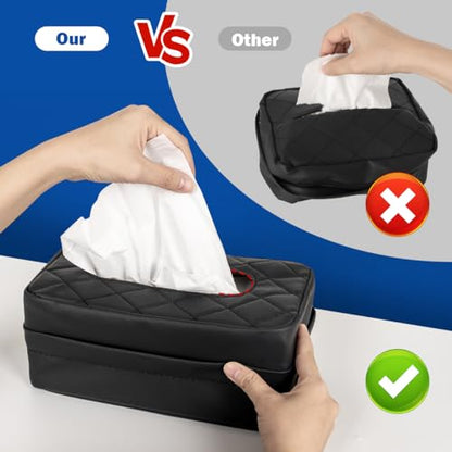 Car Tissue Holder, Standard Tissue Holder for Car Pu Leather Car Napkin Holder, Car Backseat Extra Large Tissue Organization Fit for 120-230 Tissues per Box 9.84'' x 4.72'' x 5.91'' (Black) - color: Black