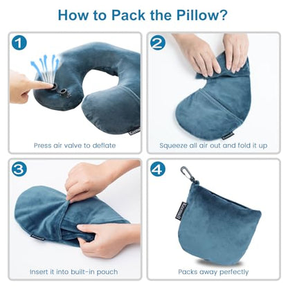 Keemall Inflatable Travel Neck Pillow for Airplane Train Car Washable Pillowcase U Shaped Office Napping Pillow - color: Deep Grey, size: Medium
