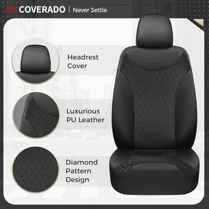 Coverado Seat Covers Full Set, 5 Seat Black Car Seat Covers, Leather Car Seat Protectors, Automotive Front and Back Seat Covers, Waterproof Car Seat Cushions Universal Fit for Most Sedan, SUV, Truck