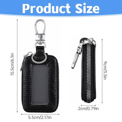 Car Key Case, Universal Leather Key Fob Holder with Metal Hook & Window for Cars Keychain, Remote Keys Fobs