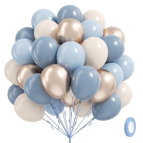 60pcs Dusty Blue Balloons 12inch with Sand White Metallic Gold Dusty Pastel Blue Balloons for Wedding Gender Reveal Baby Bridal Shower Birthday Party Decorations - color: Dusty Blue Gold