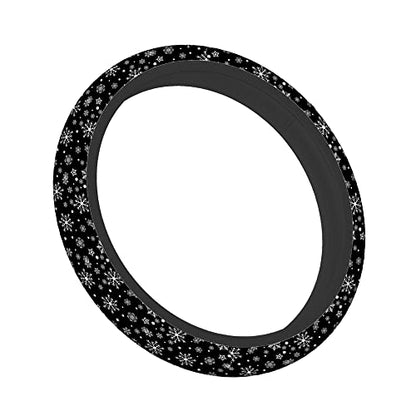 Swono Snowflakes Car Steering Wheel Covers Snowflakes On A Black Universal Fit 15 Inch Anti-Slip Steering Wheel Protector Cover Stretch-On Fabric Automotive Car SUV Sedans - color: multi-063