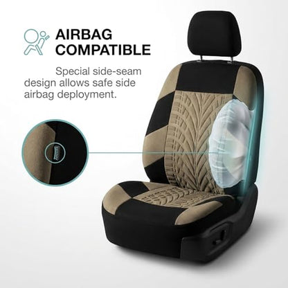 FH Group Front Set Travel Master Car Seat Covers - Covers for Low Back Car Seats with Removable Headrest, Universal Fit, Automotive Seat Cover, Airbag Compatible Car Seat Cover for SUV, Sedan Beige - color: Beige, style: Front Set