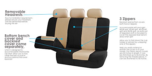 FH Group Full Set Cloth Car Seat Covers - Universal Fit, Low Back Front Seat Covers, Airbag Compatible, Split Bench Rear Seat, Washable Seat Cover for SUV, Sedan, Van, Beige - color: Beige, style: Full Set